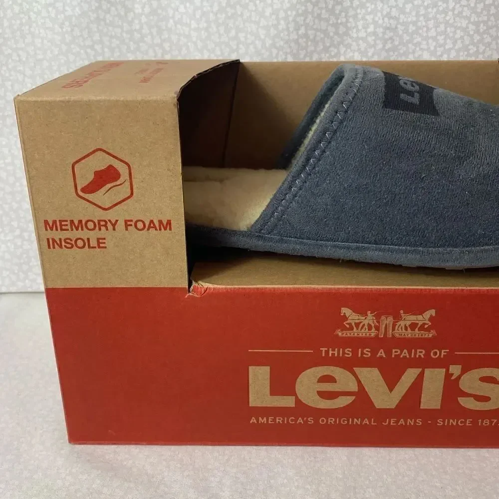 LEVIS Mens Faux Suede Scuff Slippers - Gray